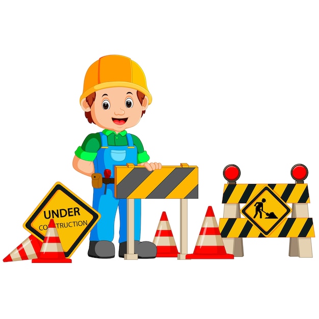 Vector worker with construction sign