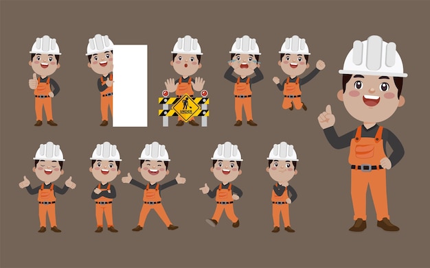 Worker with different poses vector