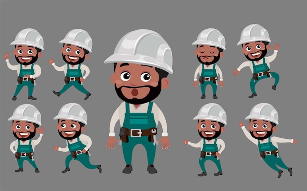 Worker with different poses.