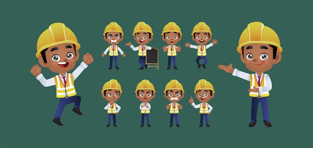 Worker with different poses