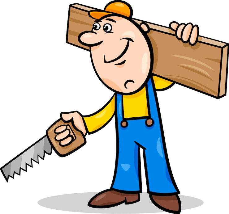 Vector worker with saw cartoon illustration