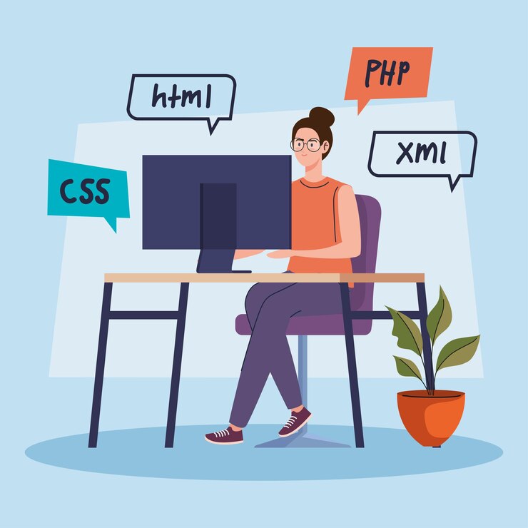 Vector worker woman of developer web