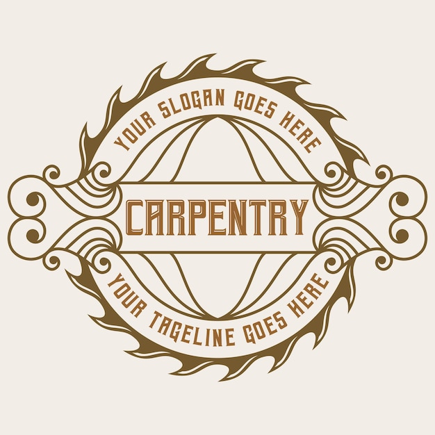 Workers Logo Carpentry Vintage Wood Badge Label Design Illustration Vector