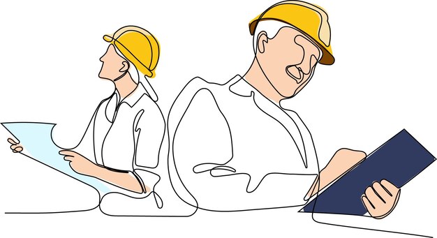 Workers in machine industrial factory. Continuous one line drawing for your minimal design