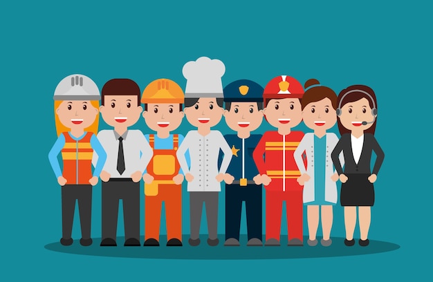 workers people group different occupation set