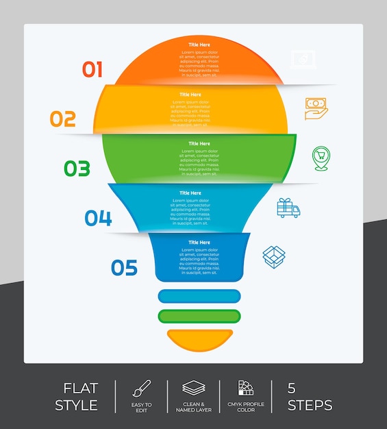 Workflow bulb infographic vector design with 5 steps and flat design Step infographic can be used for presentation annual report business purpose