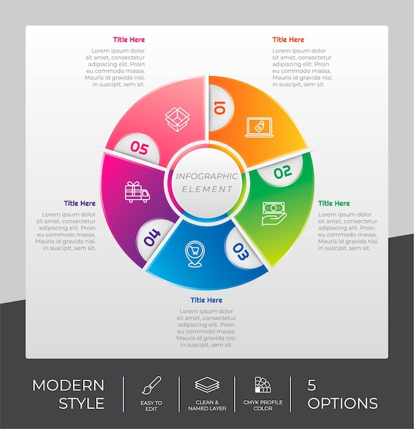 Workflow circle infographic vector design with 5 options and modern design option infographic can be used for presentation annual report business purpose