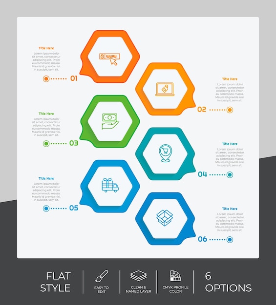 Workflow infographic vectorontwerp met 6 stappen en plat ontwerp Stap infographic kan worden gebruikt voor presentatie jaarverslag zakelijke doeleinden