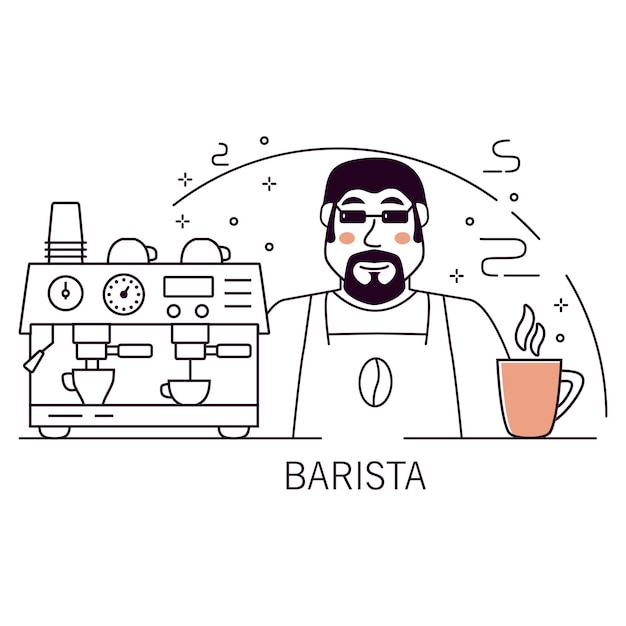 Working as barista in cafeteriaMan making coffeeCafe counter Coffee machine appliance