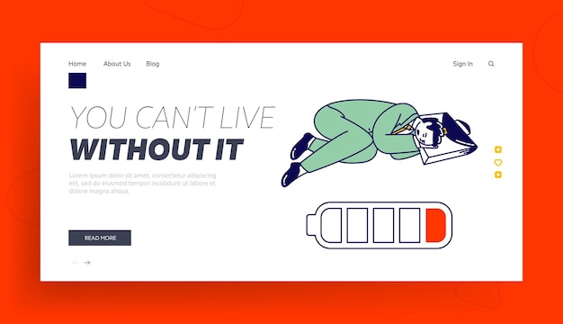 Vector working burn out, zero accumulator power landing page template.