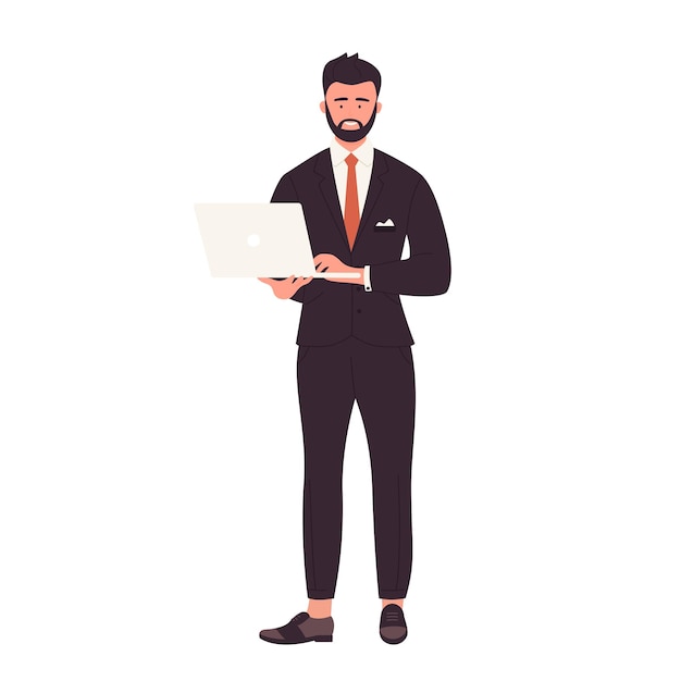 Vector working businessman on laptop