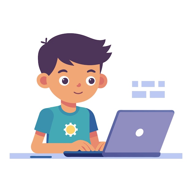 Premium Vector | Working on a code young kid learning programming with ...