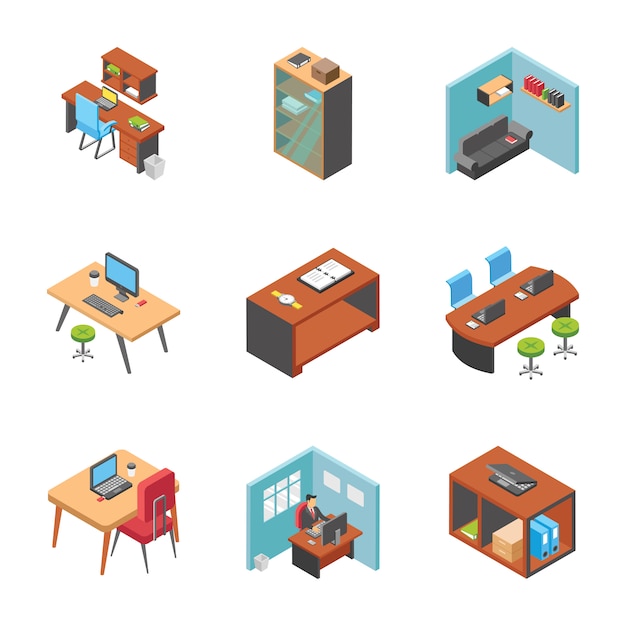 Vector working desks icons collection