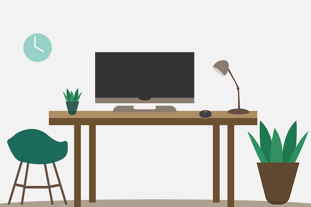 Working from home concept Computer table with full setup background