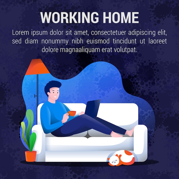 Vector working from home concept social media post