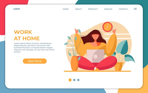 Working from home concept, stay at home on quarantine during the Coronavirus Epidemic. Modern flat web landing page design template. Vector illustration