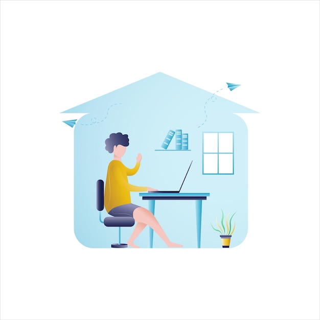 Working at home on laptops and computers video conference vector flat illustration