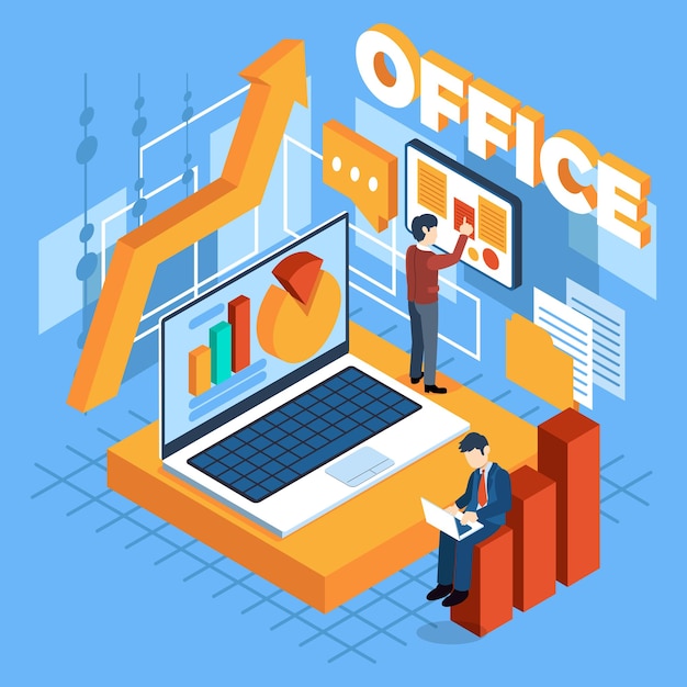 Vector working in an office in isometric style