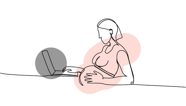 Working pregnant one line art with colorful elements Continuous line drawing of pregnancy motherhood preparation for childbirth work during pregnancy working woman maternity leave