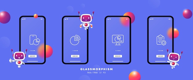 Значок рабочего набора презентаций отображение документа буфера обмена диаграммы диаграммы бизнес-концепция glassmorphism ui экраны приложений телефона с роботами значок векторной линии для бизнеса и рекламы