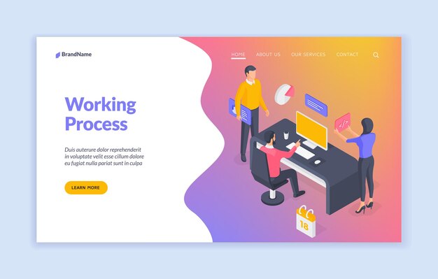 Vector working process website banner template