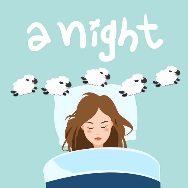 Working women in the night time cartoon character.