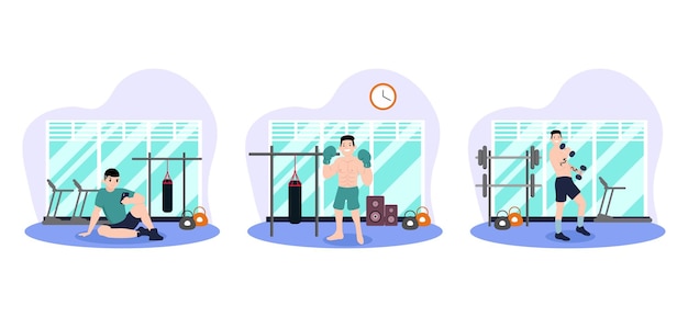 Vector workout flat bundle design illustration