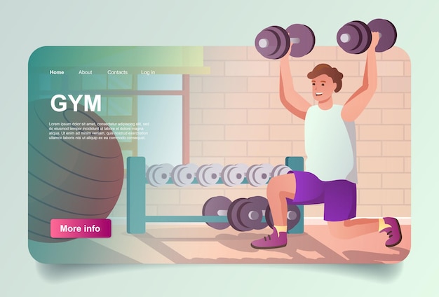 Vector workout at gym concept in cartoon design for landing page
