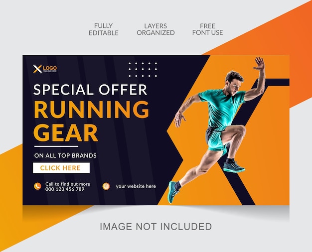 Vector workout gym fitness youtube thumbnail and web banner template