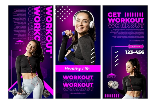 Vector workout instagram stories template with photo