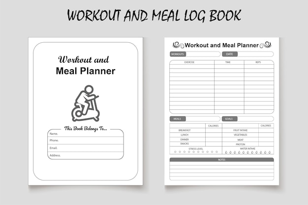 Workout and meal kdp interior log book design