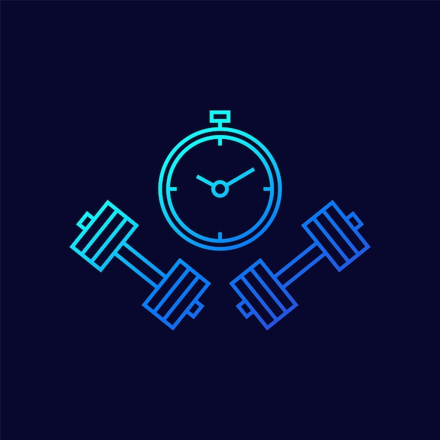 Workout time training icon with a stopwatch linear design