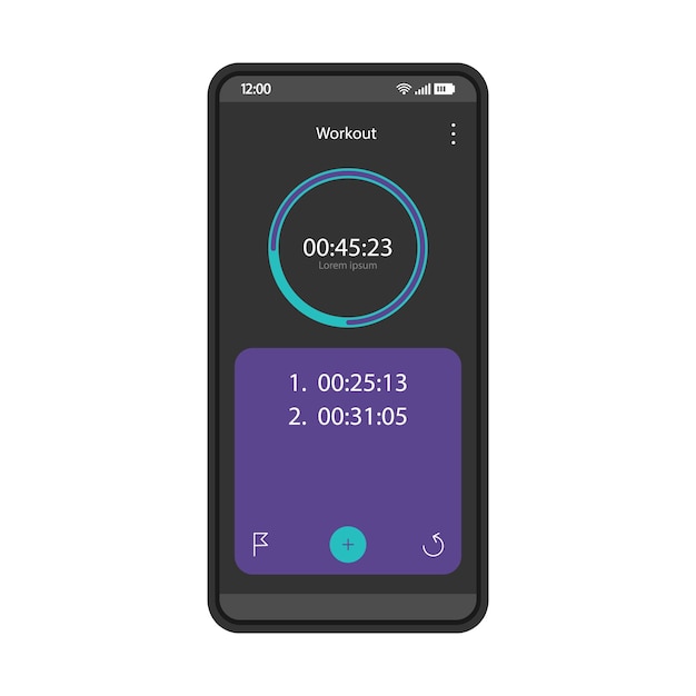 Workout timer smartphone interface vector sjabloon