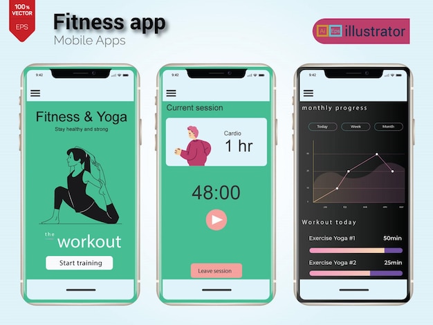 Vettore interfaccia dell'app workout tracker interfaccia dell'app workout tracker