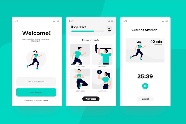 Vector workout tracker app screens