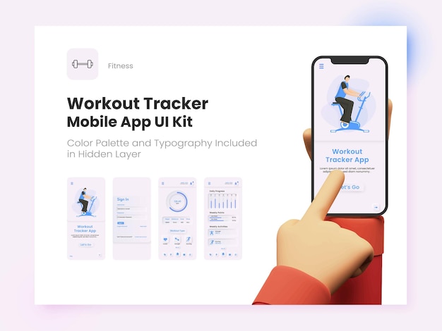 Workout tracker mobiele app ui-kit inclusief als aanmelding aanmelden dagelijkse processchermen voor responsieve websites