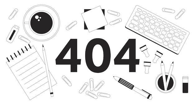 Vector workplace black white error 404 flash message