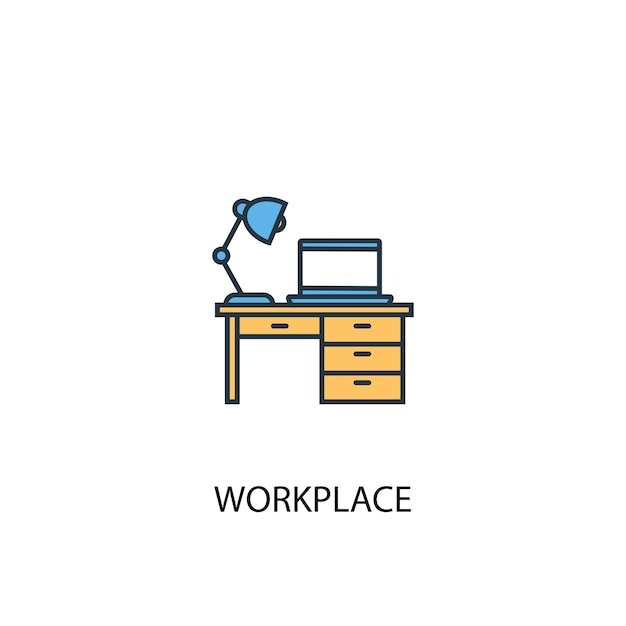 Workplace concept 2 colored line icon. Simple yellow and blue element illustration. workplace concept outline symbol design