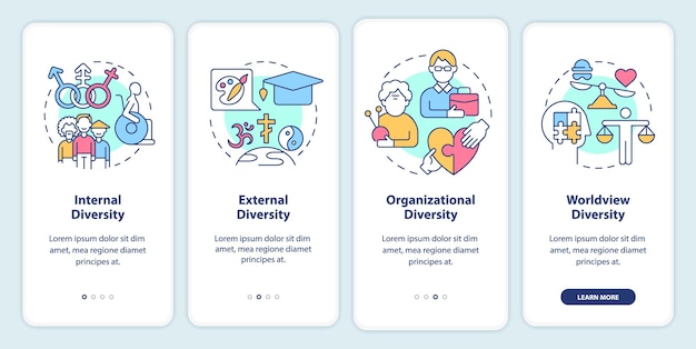 Workplace diversity onboarding mobile app screen