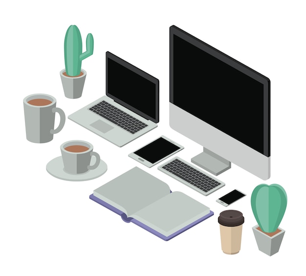 Vector workplace elements isometrics icons