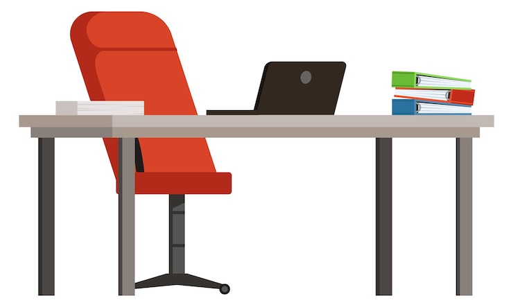 Vector workplace icon desk with laptop and document folders