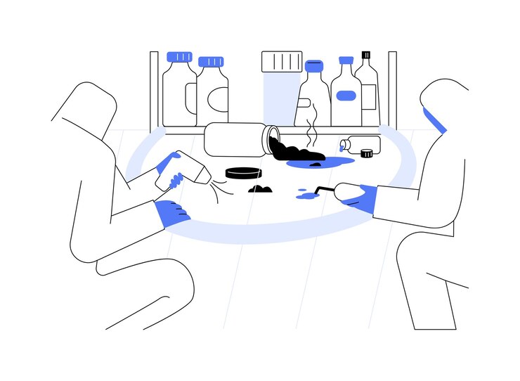 Vector workplace industrial spill abstract concept vector illustration workers in protection saving workplace from chemical spill ecosystem contamination environmental problem abstract metaphor