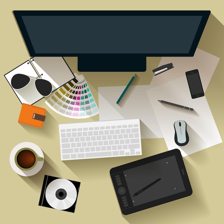 Vector workplace organization graphic pattern background in flat style