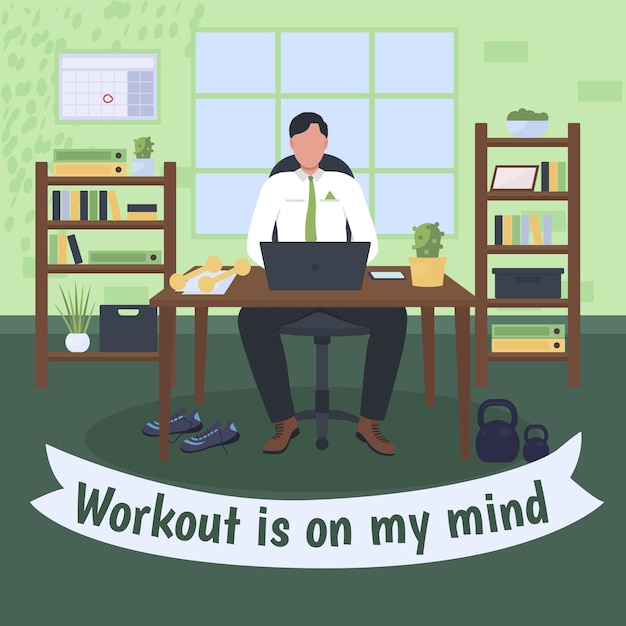 Workplace workout social media post mockup. workout is on my mind phrase. web banner design template. healthy lifestyle booster, content layout with inscription.