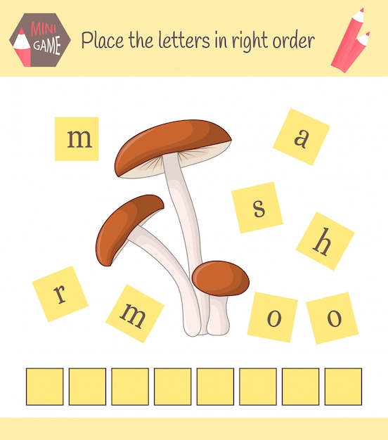 미취학 아동을위한 워크 시트 어린이를위한 단어 퍼즐 교육 게임.