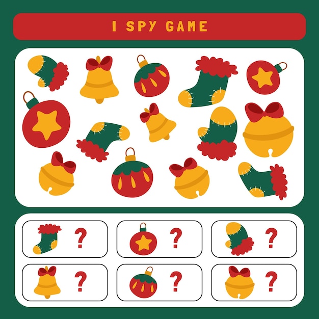 Worksheet for kids i spy game with Christmas objects counting