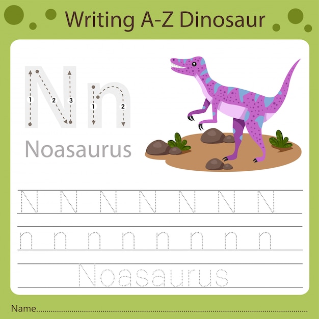 Worksheet for kids, writing a-z dinosaur n