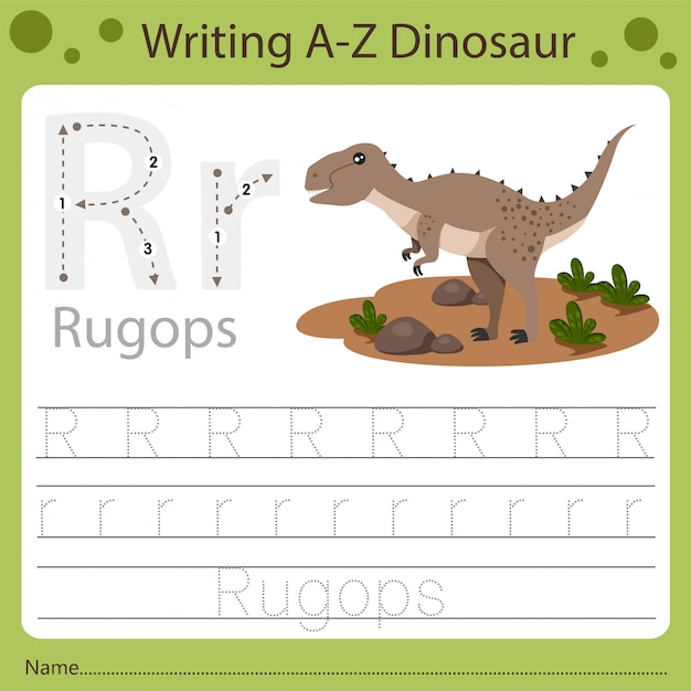 子供のためのワークシート、az dinosaur Rを書く