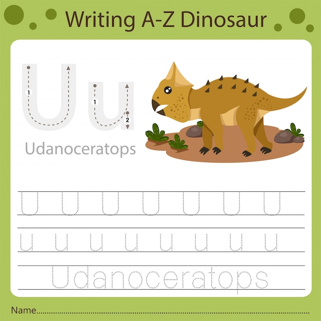 Worksheet for kids, writing a-z dinosaur U
