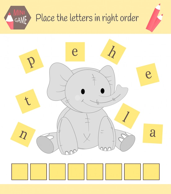 Worksheet for preschool kids words puzzle educational game for children. place the letters in right order